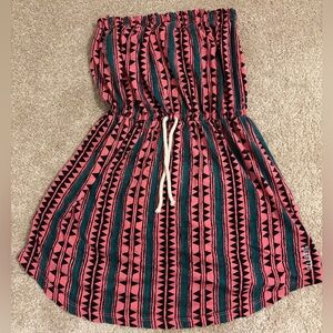 Billabong Pink, Teal & Black Tribal Strapless Dress